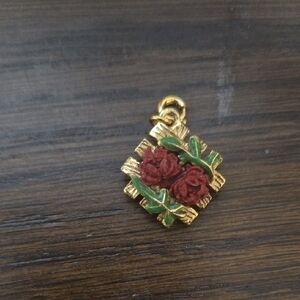 Joan Rivers Gold and Red Rose Pendant